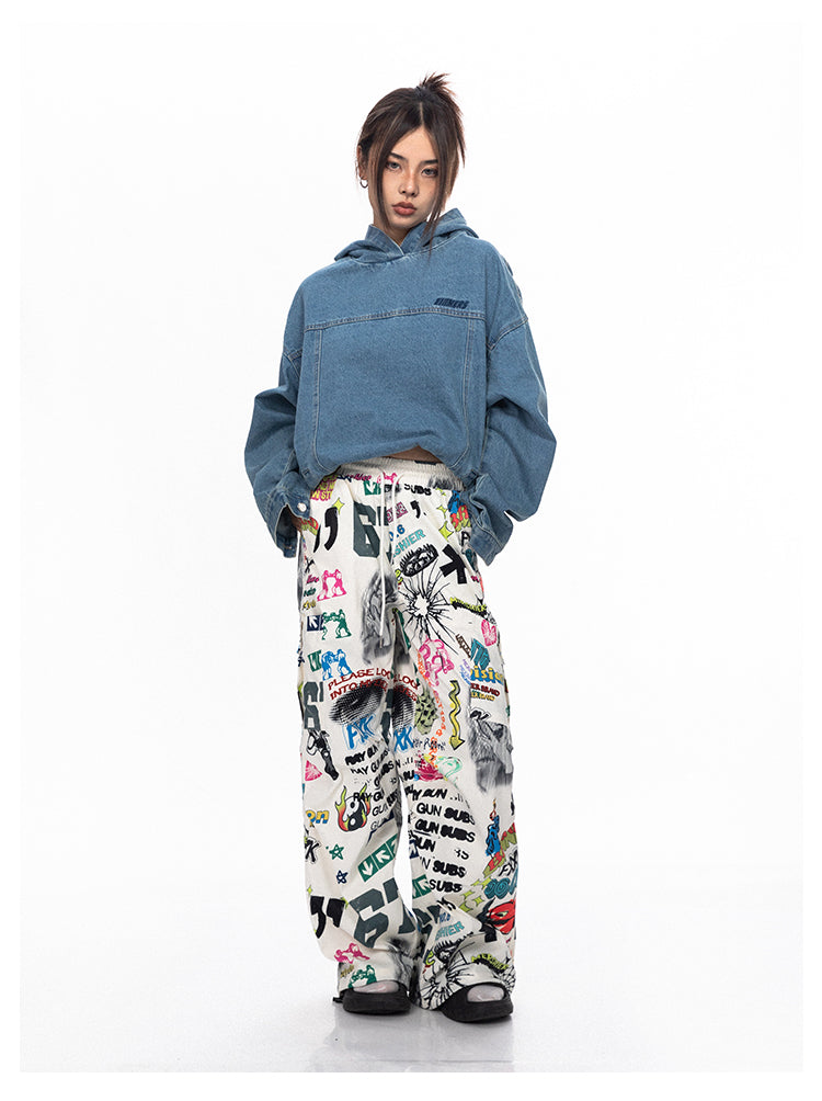 Hand-painted colorful graffiti wide pants P732