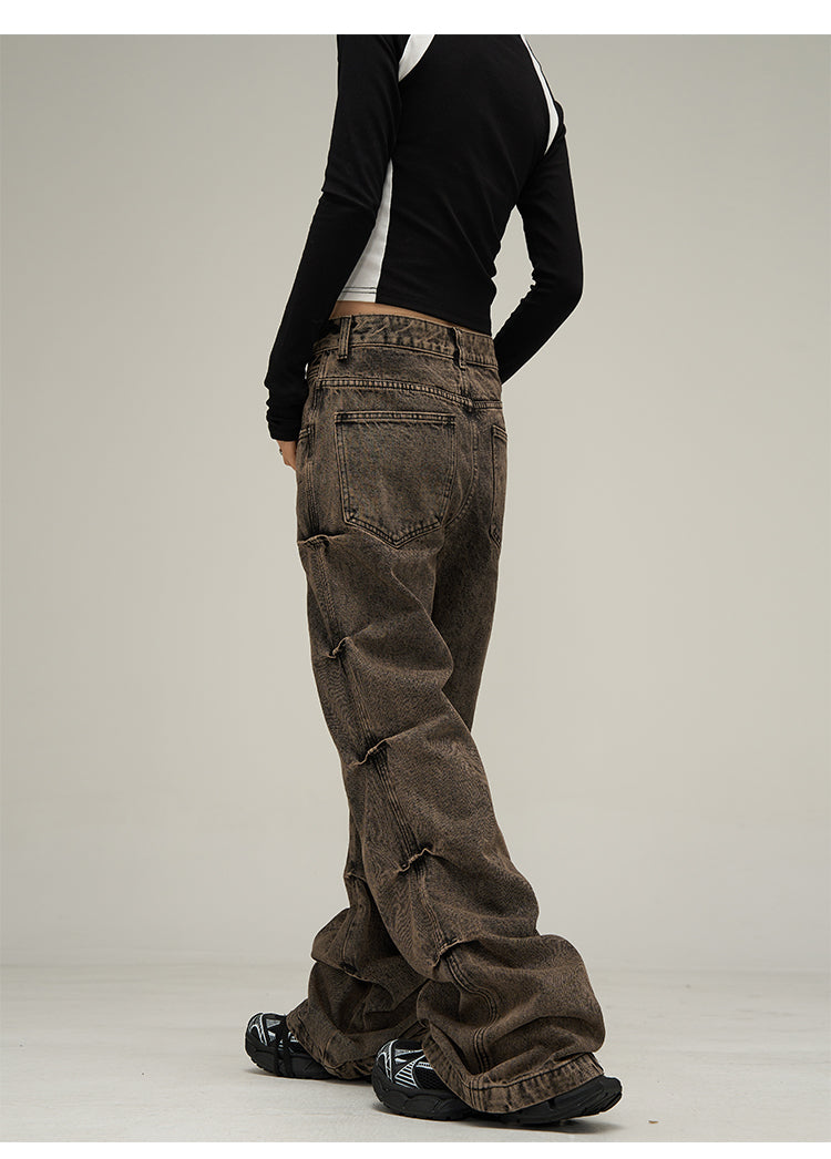 American retro slim flare washed denim pants P610