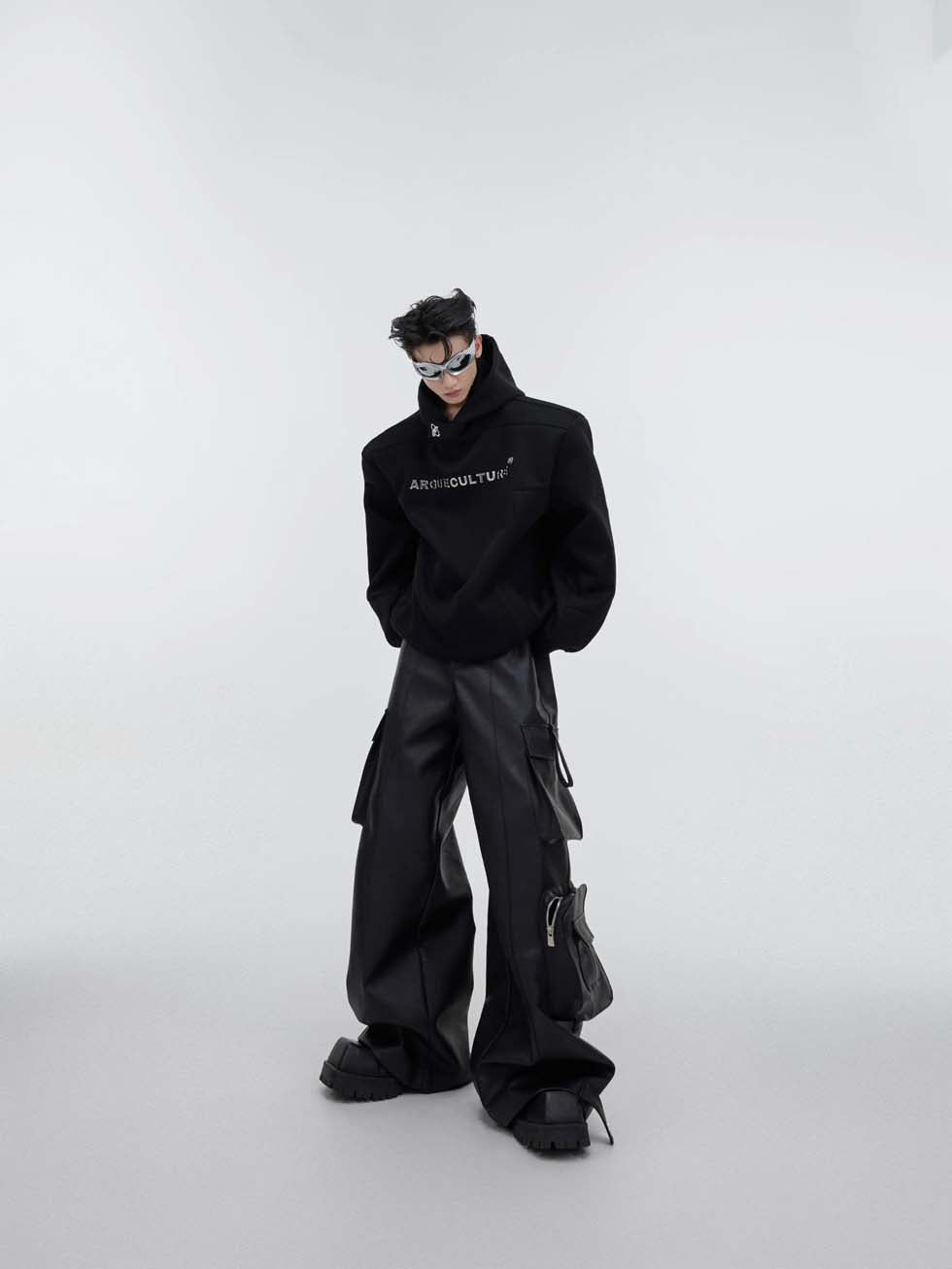 Shoulder pad hooded sweatshirt P1008