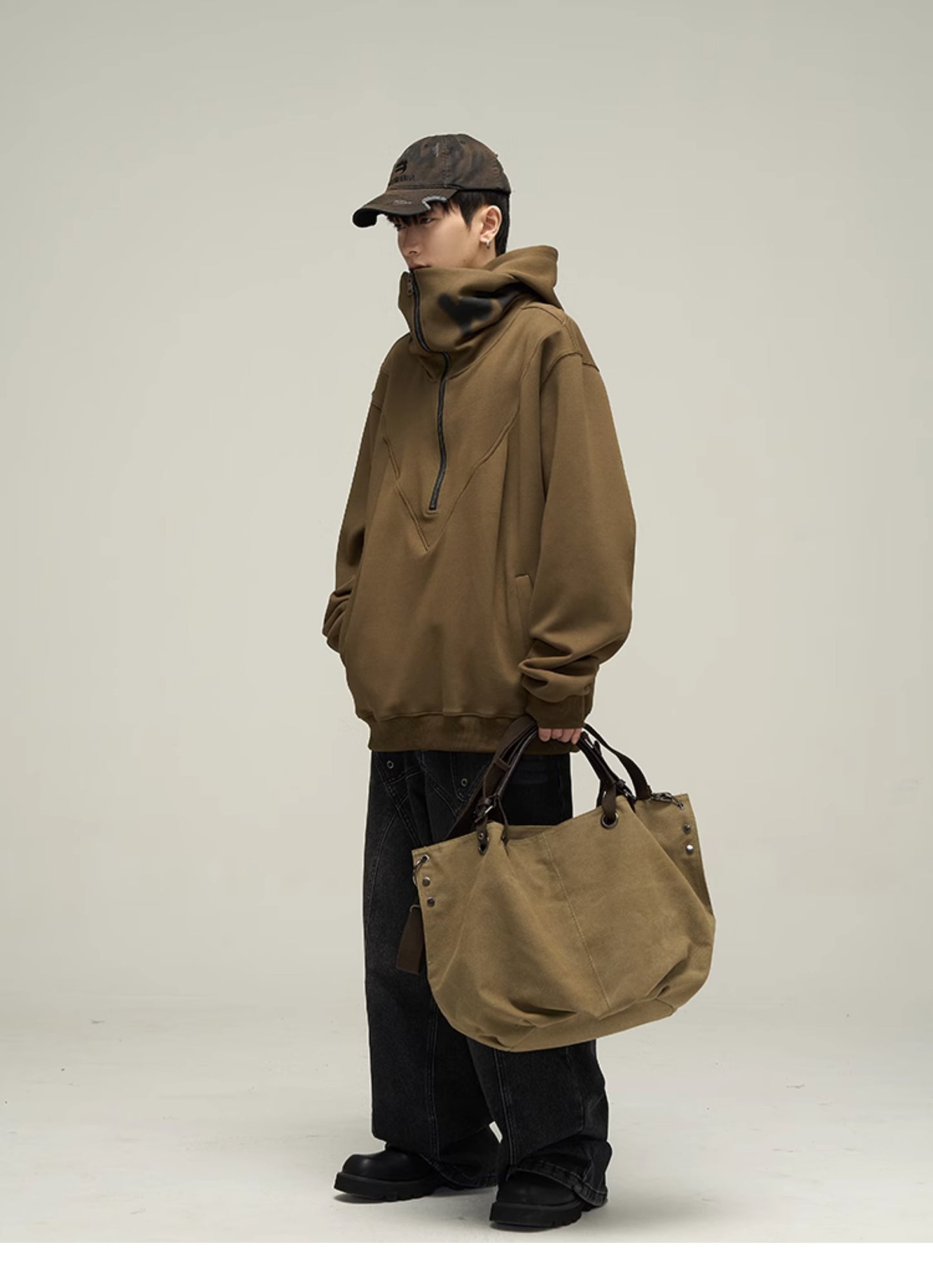 하프 Zip 헤비 파커 P342