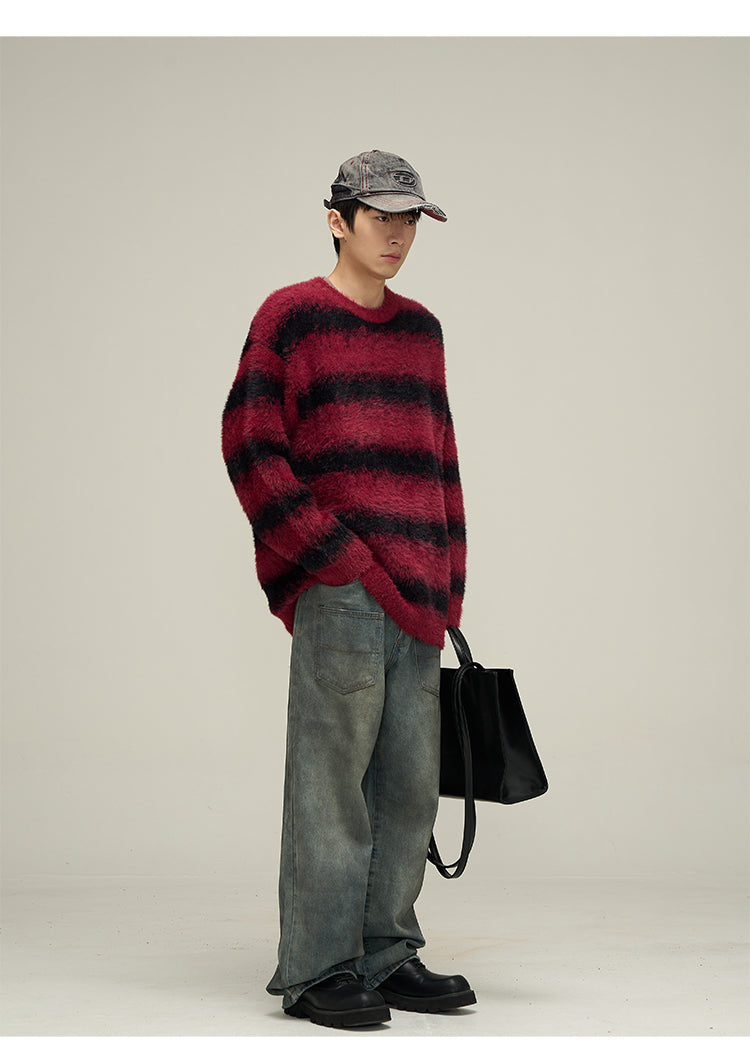Loose fit round neck striped knit P617