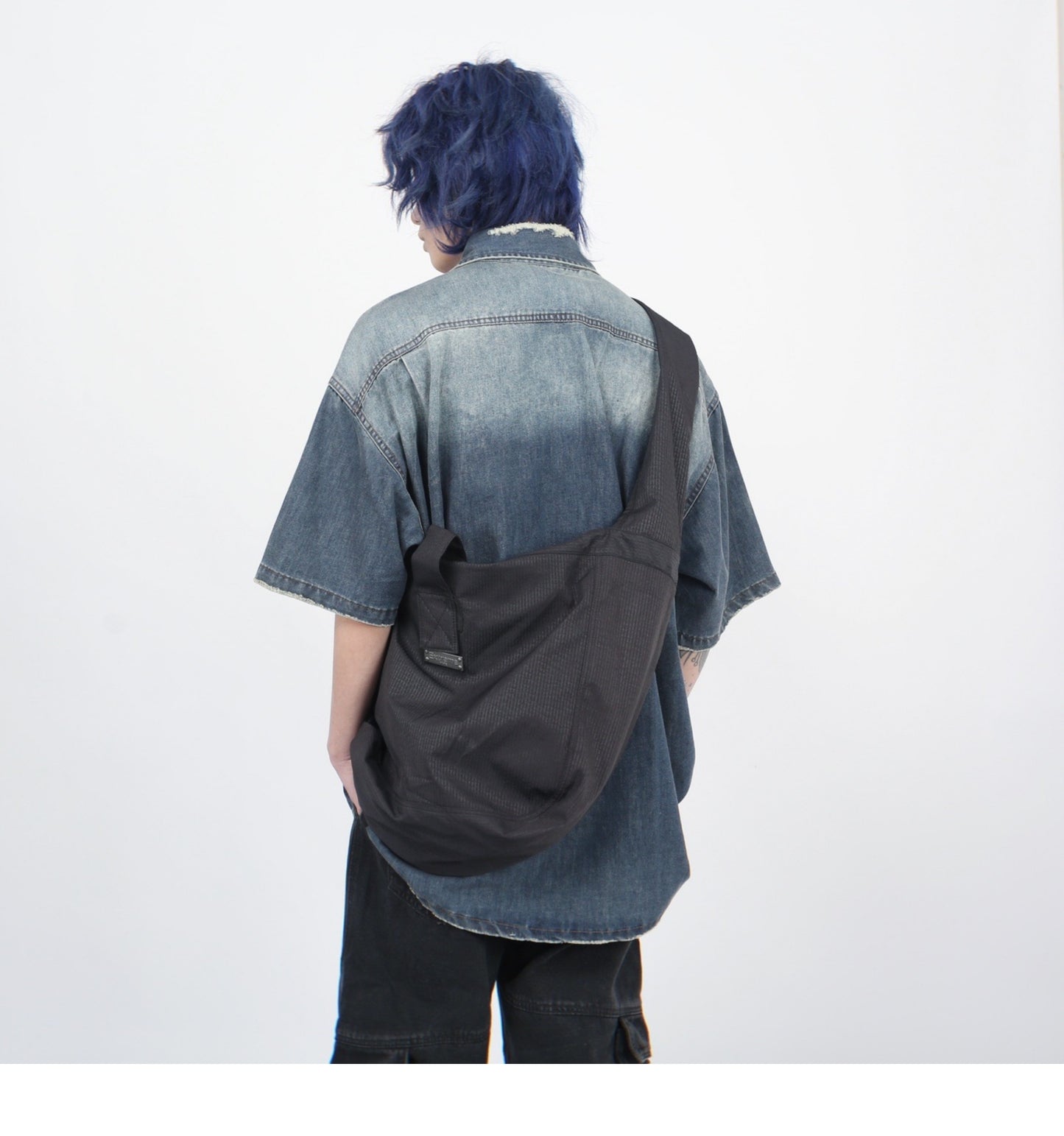 グラデーションウォッシュ加工 デニムショートスリーブシャツ P1366