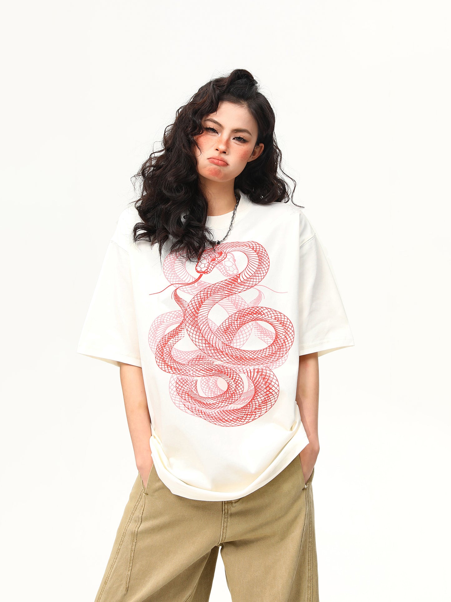 ユニセックス スネークプリント Tシャツ P2044