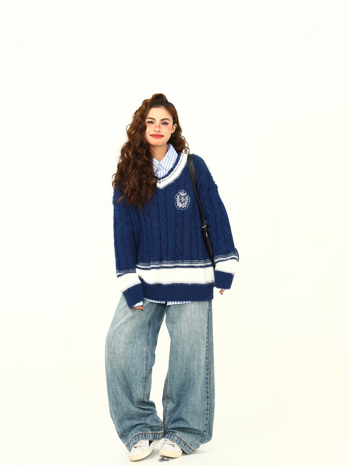 カレッジ スタイル V ネック セーター P1902