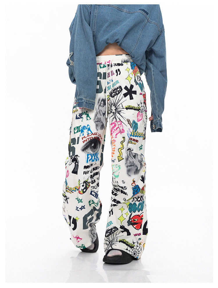 Hand-painted colorful graffiti wide pants P732