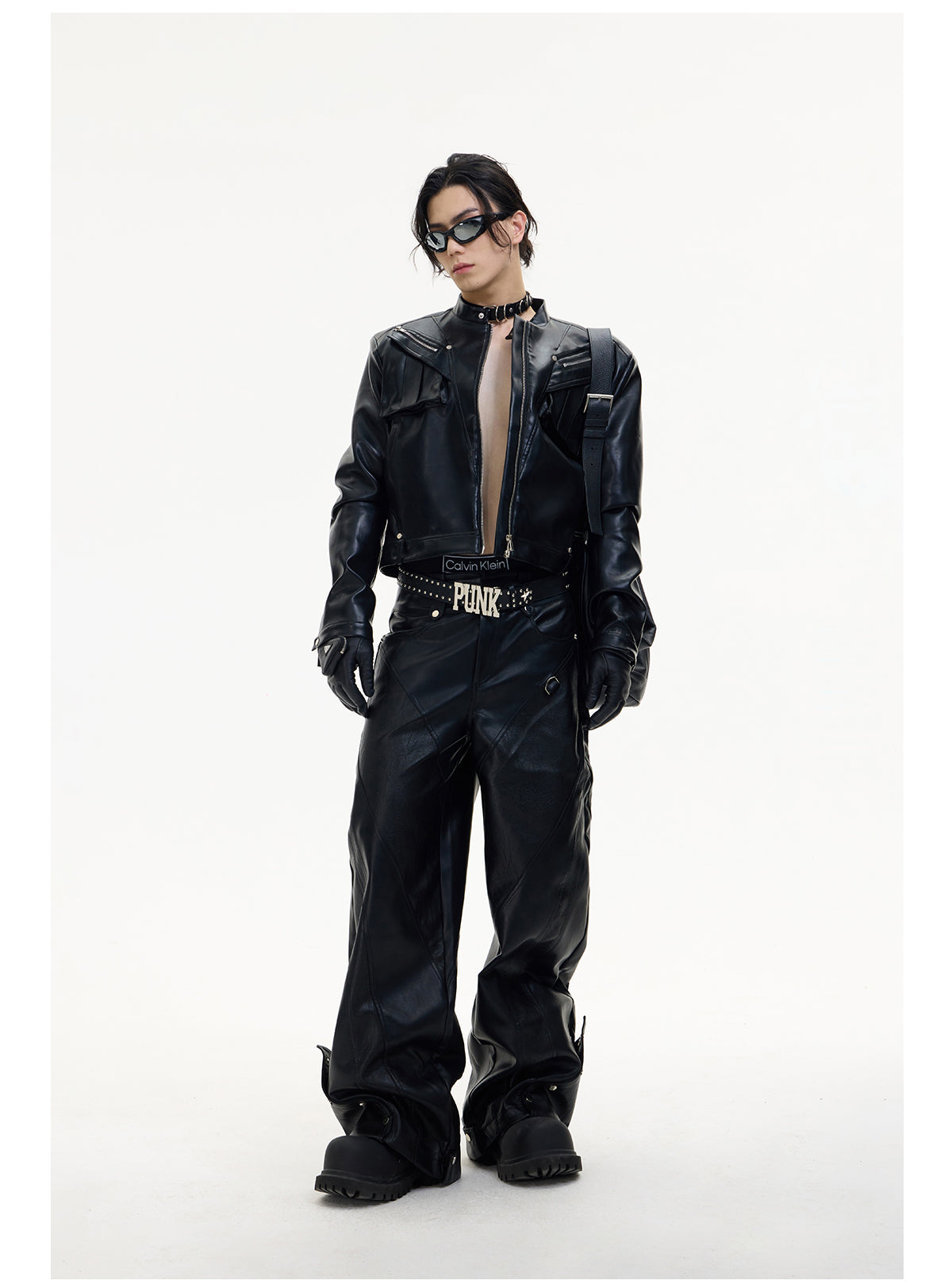 Shoulder pad leather jacket P541