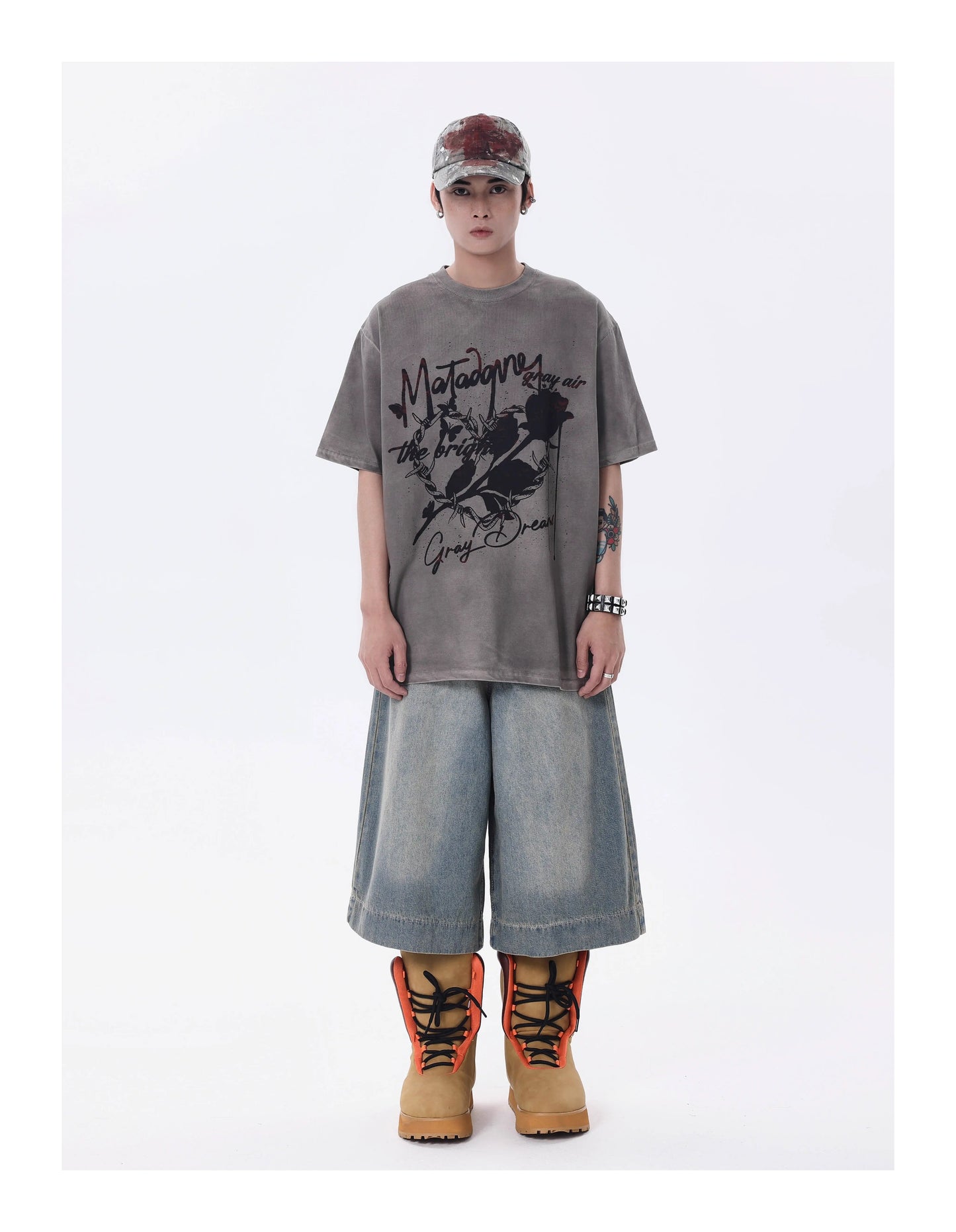 スプレーペイント ダーティウォッシュ 半袖Tシャツ P1458