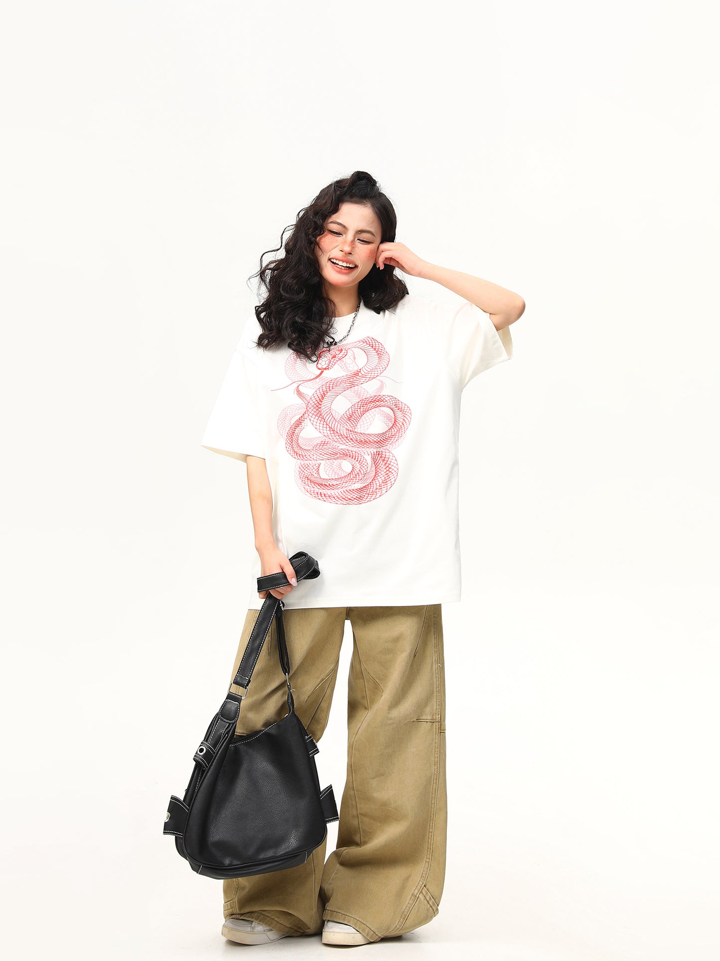 ユニセックス スネークプリント Tシャツ P2044