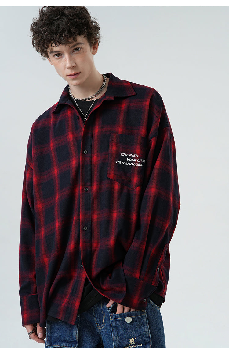 콘트라스트 체크 무늬 셔츠 P380