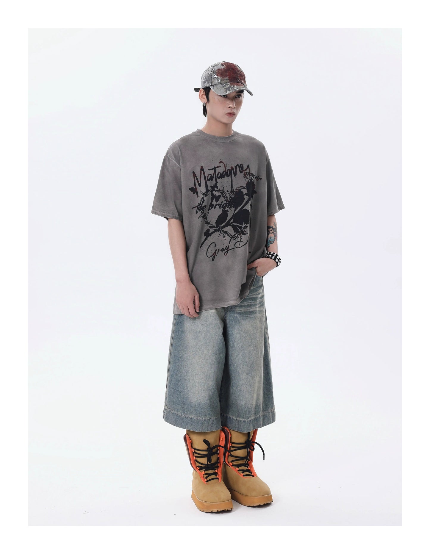 スプレーペイント ダーティウォッシュ 半袖Tシャツ P1458