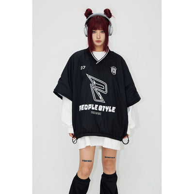 2-way V-neck layered casual sweatshirt P545