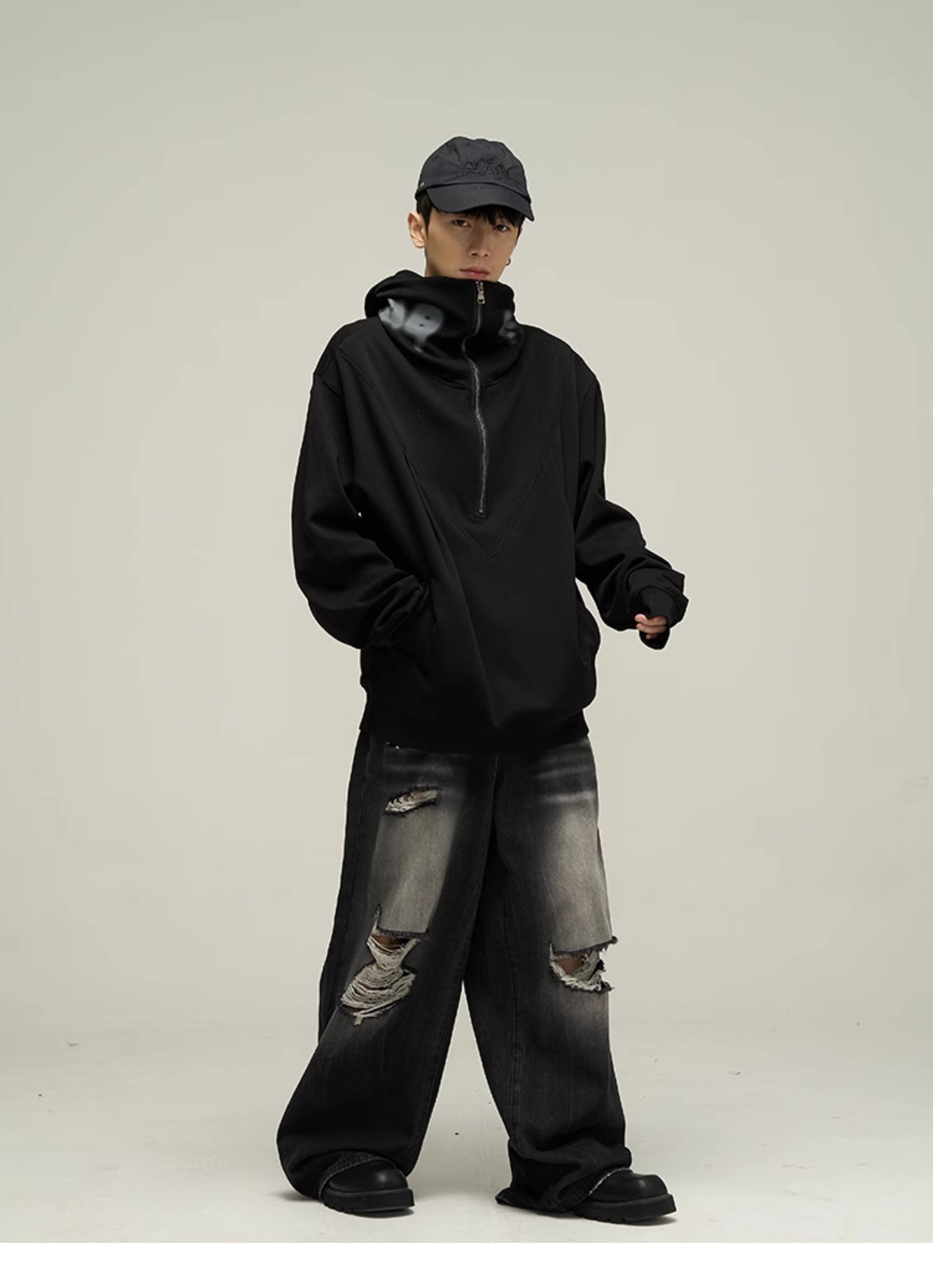 하프 Zip 헤비 파커 P342