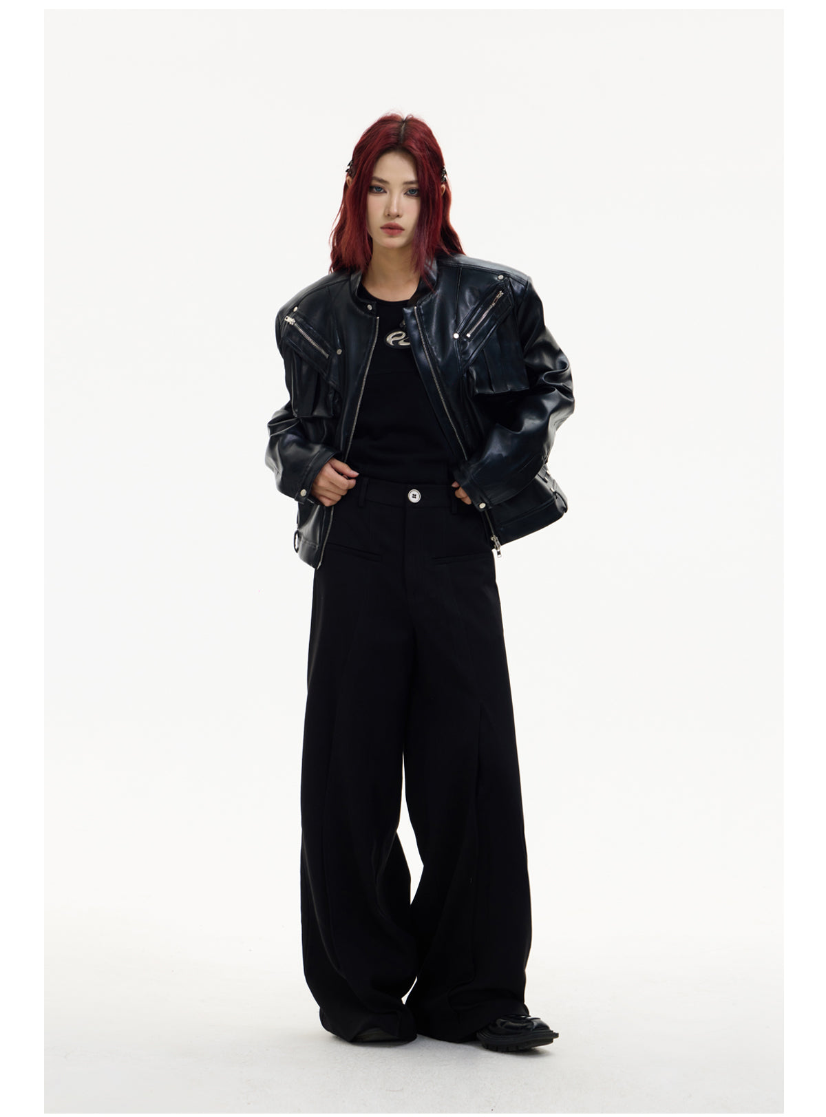 Shoulder pad leather jacket P541