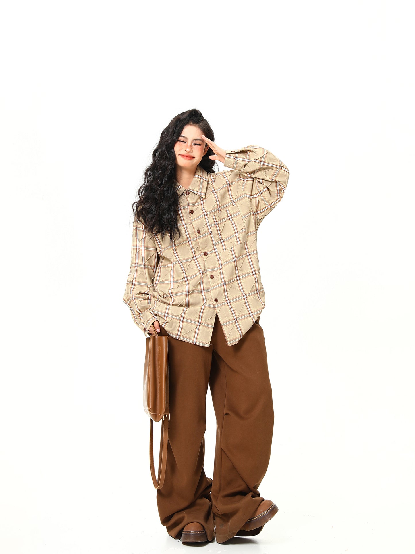 ストリート テクスチャ デザイン チェック柄シャツ P1684