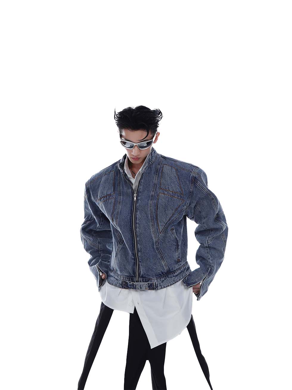 Washed short denim jacket P1117