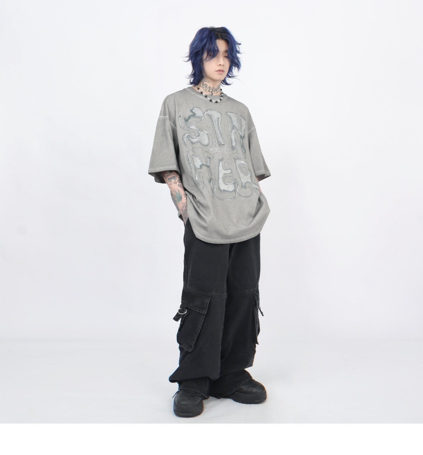 Graffiti letter print short sleeve T-shirt P1376