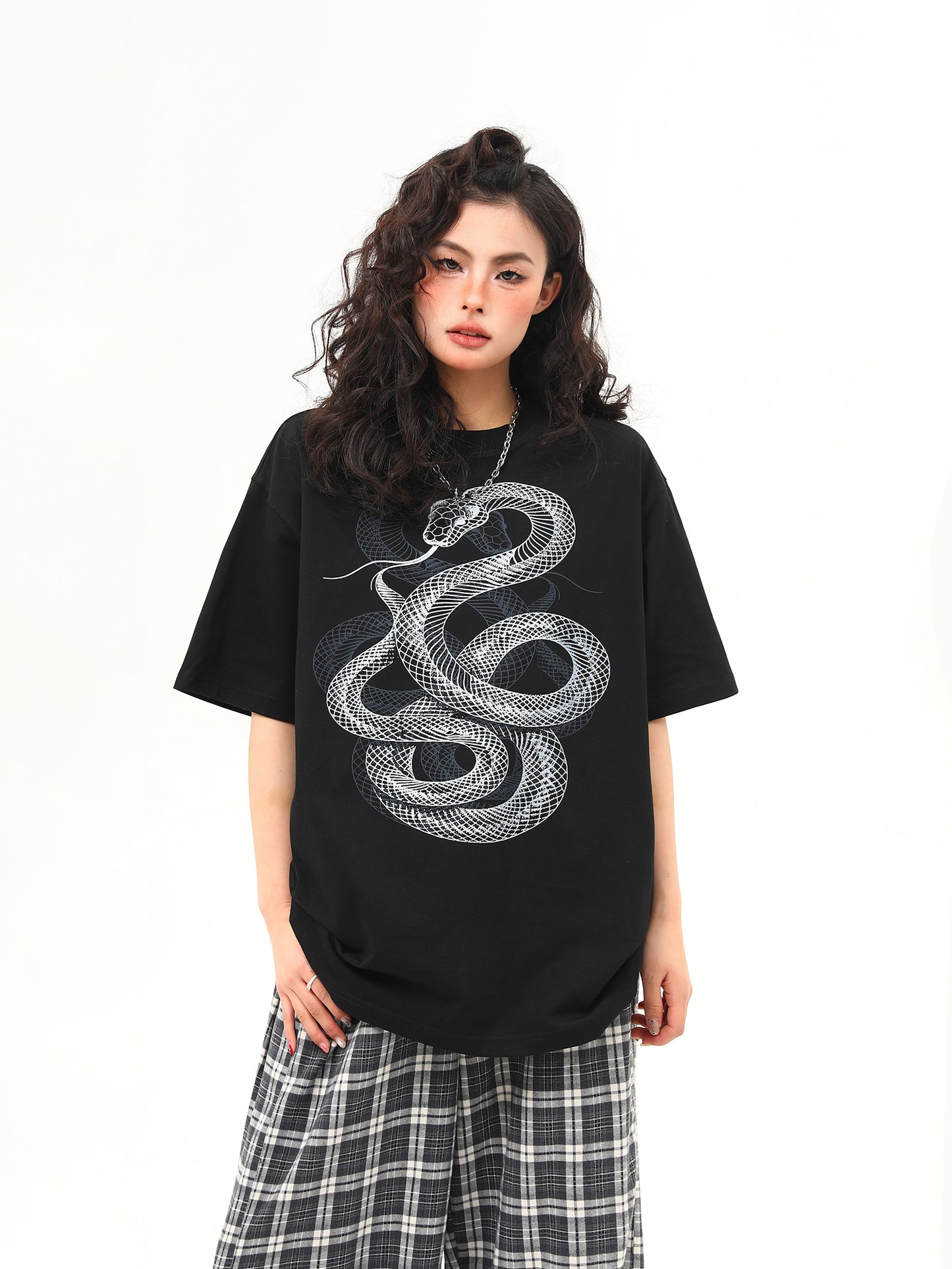 ユニセックス スネークプリント Tシャツ P2044