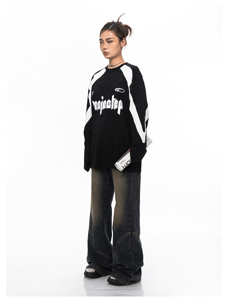 Color blocking round neck long sleeve T-shirt P692