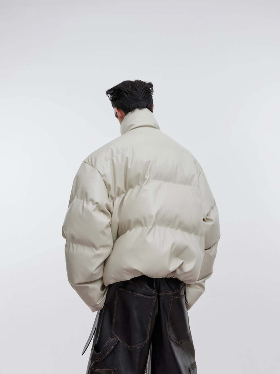 금속 스트랩 디자인 PU 가죽 재킷 P1028