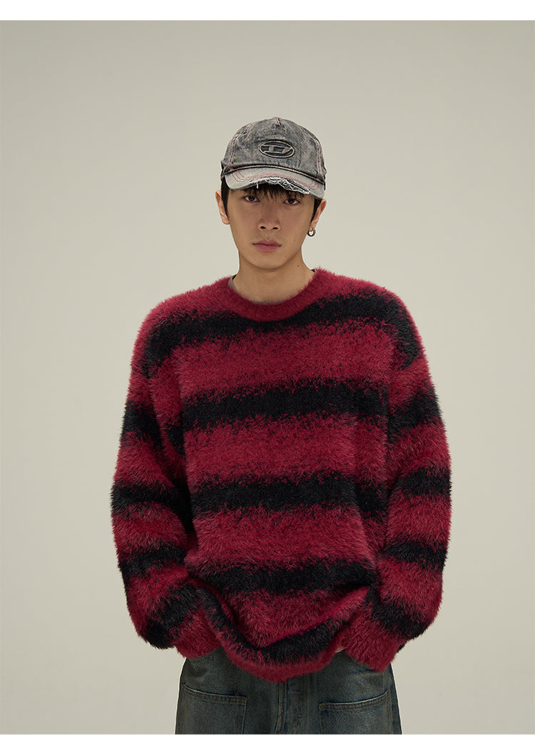 Loose fit round neck striped knit P617