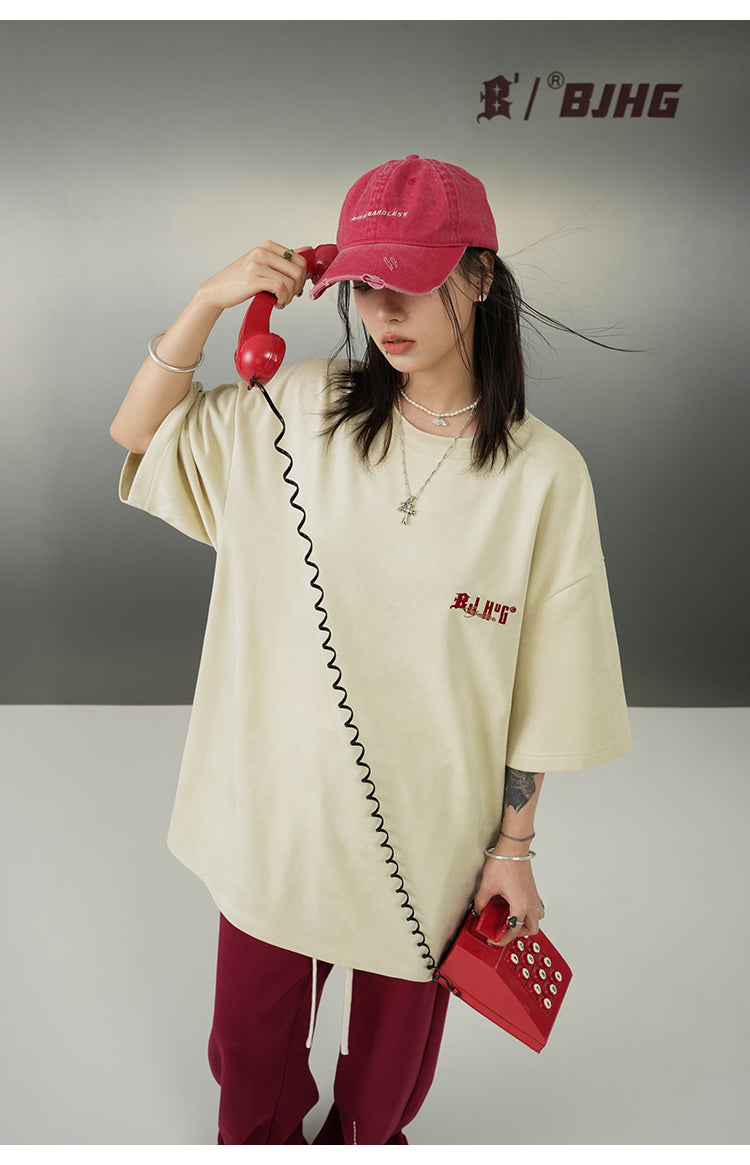 コントラストカラー 刺繍Tシャツ P2152