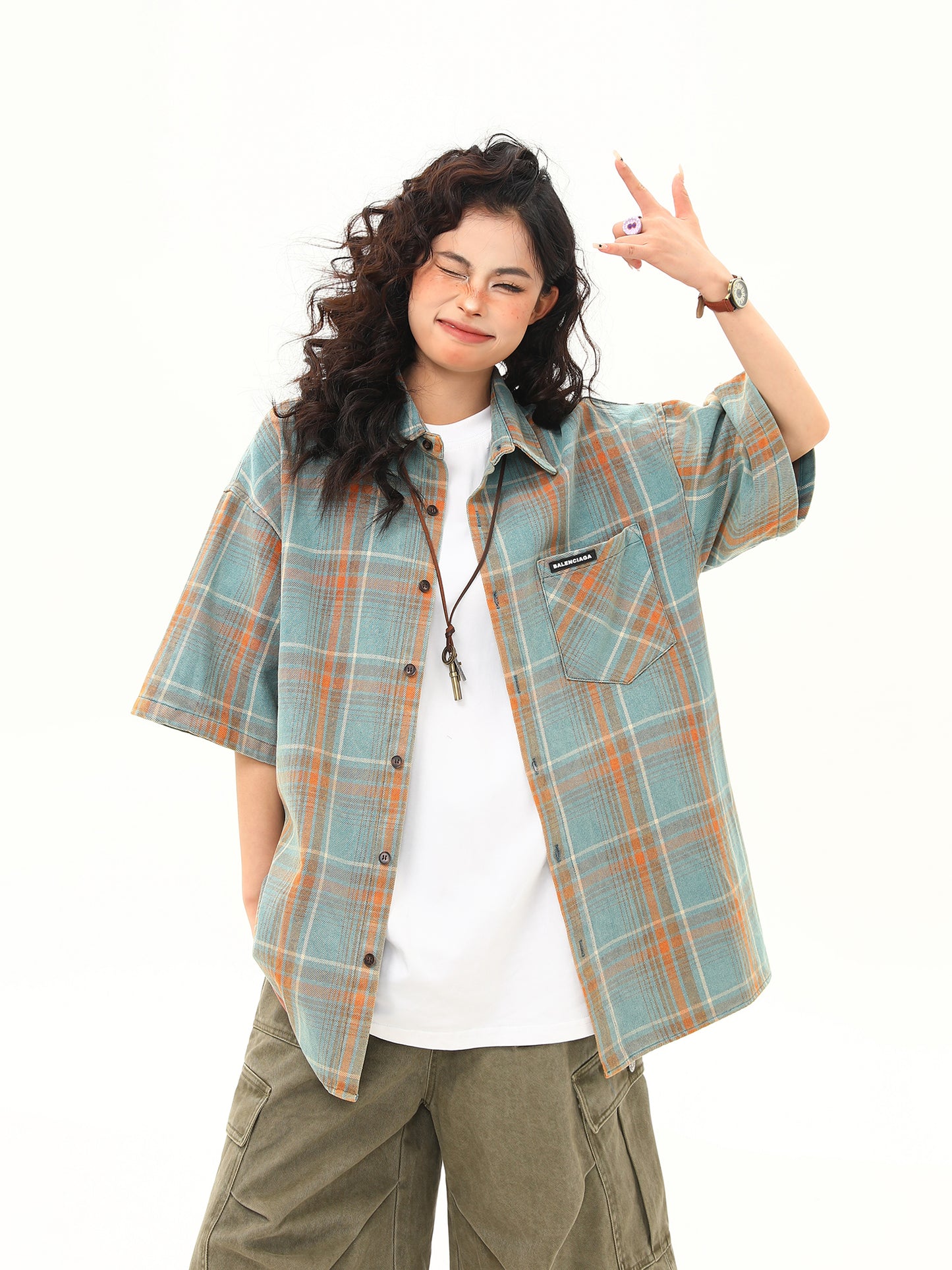 レトロ チェック柄シャツ P2067