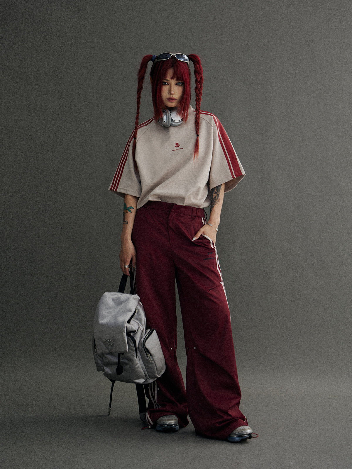 Wide leg side line casual pants P548