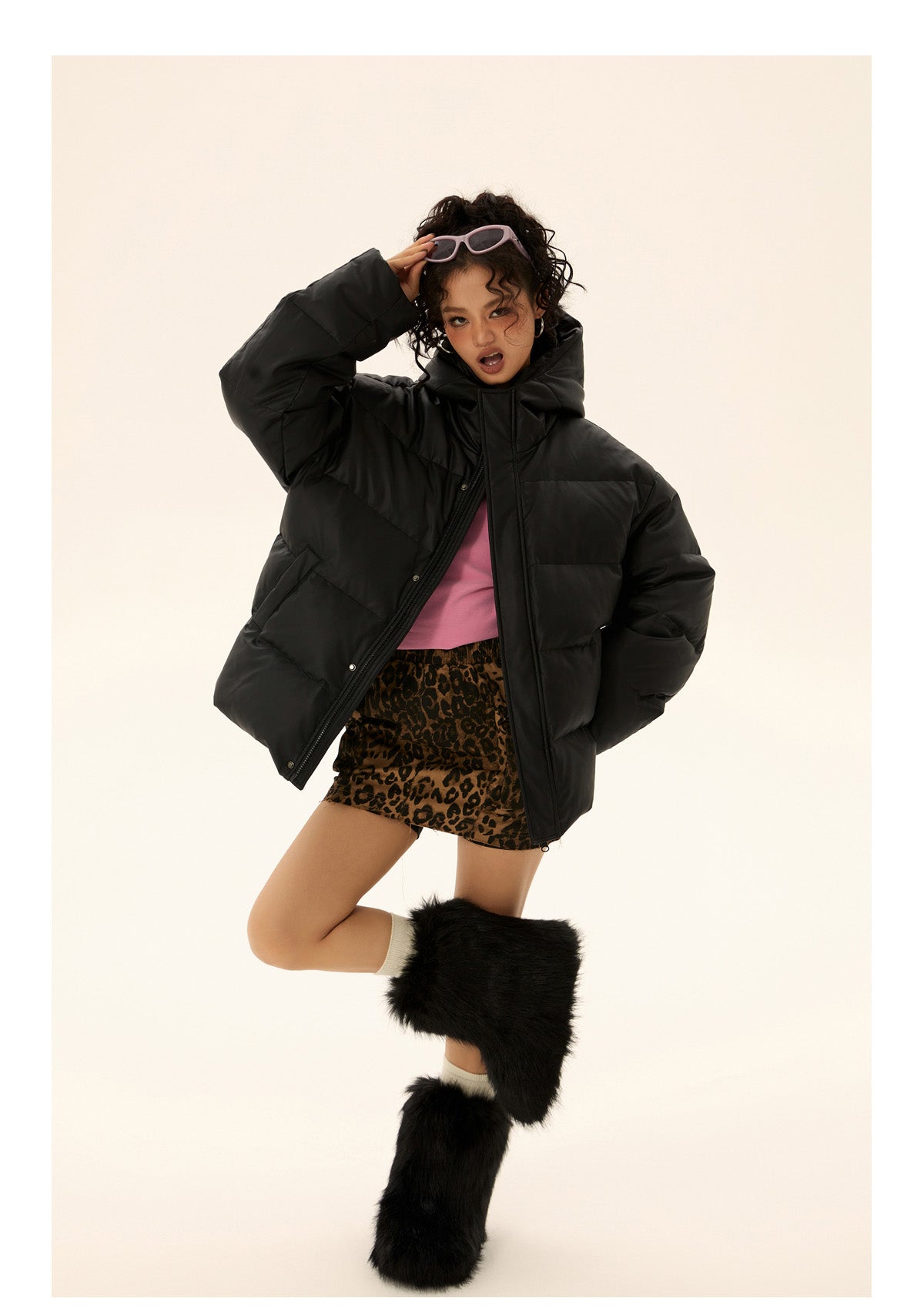 Leather ear hood down jacket P568