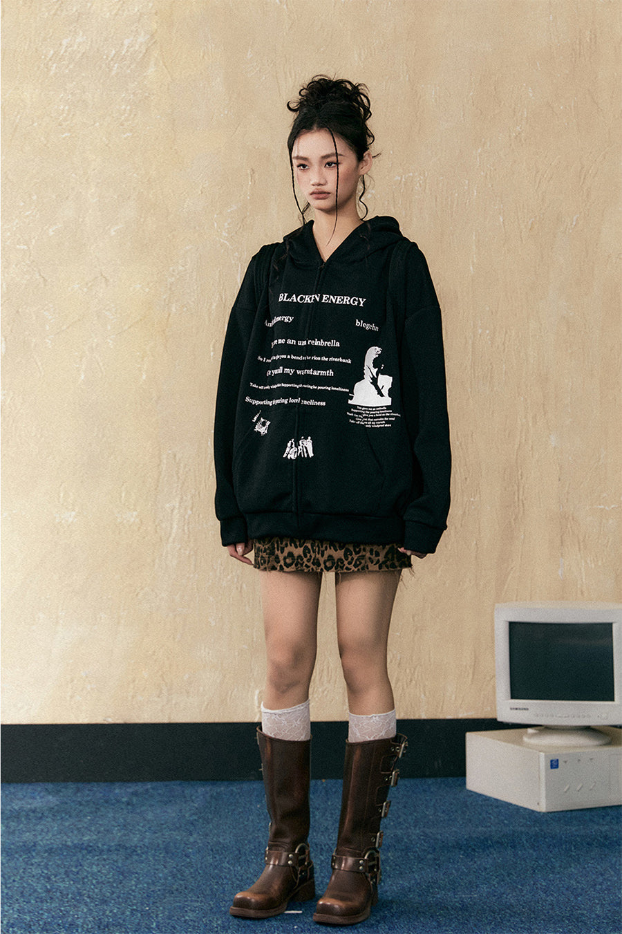 Letter print hooded zipper sweatshirt P805