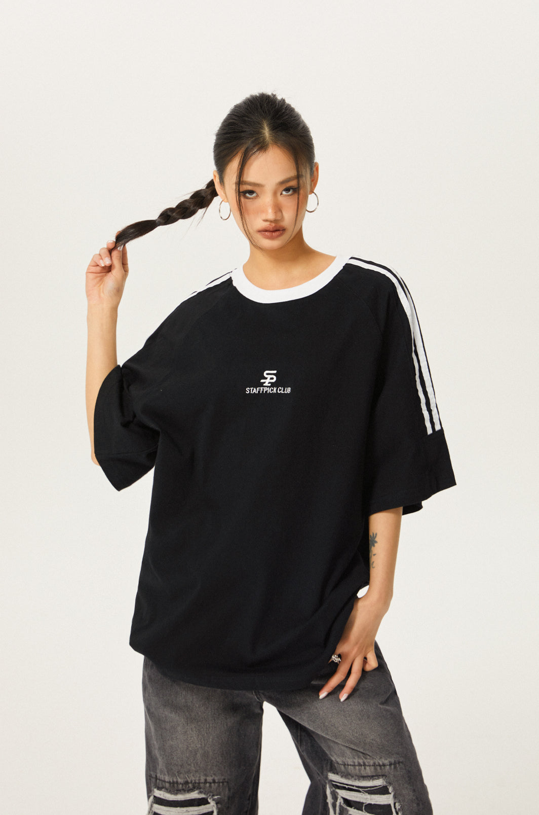 Round neck side line T-shirt P176