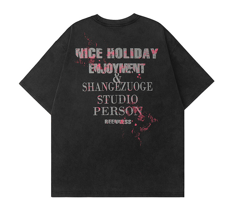 ウォッシュドペイントプリント Tシャツ P1521