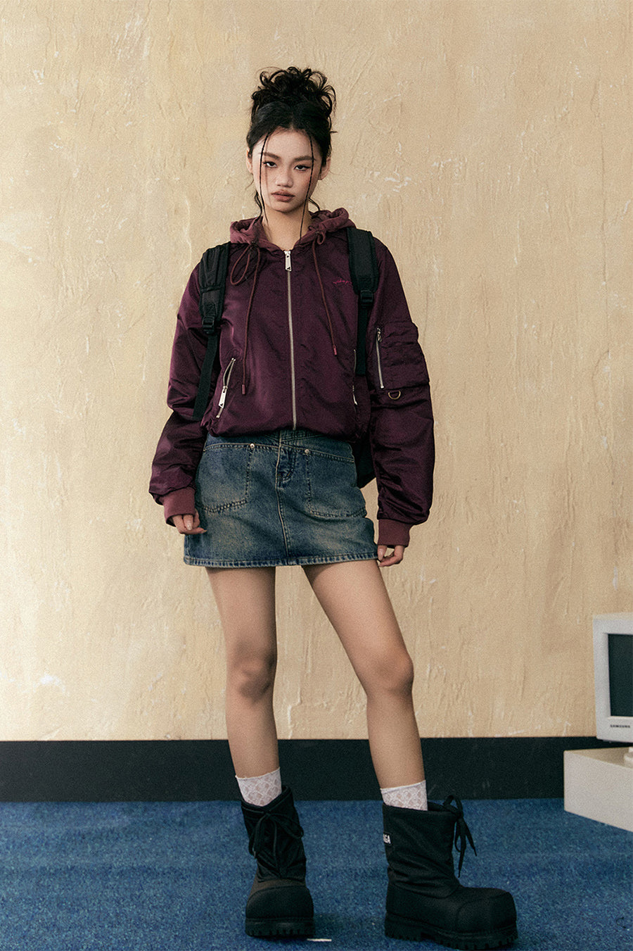 American retro hooded short jacket P817