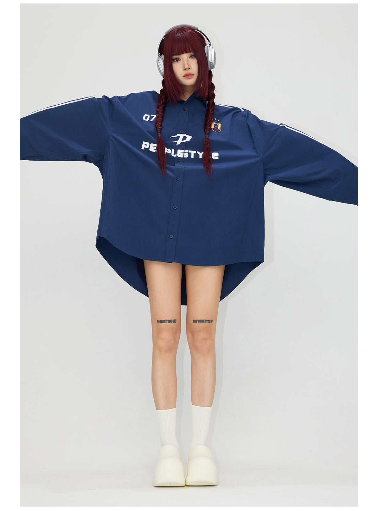 오버 사이즈 사이드 라인 로고 셔츠 P537