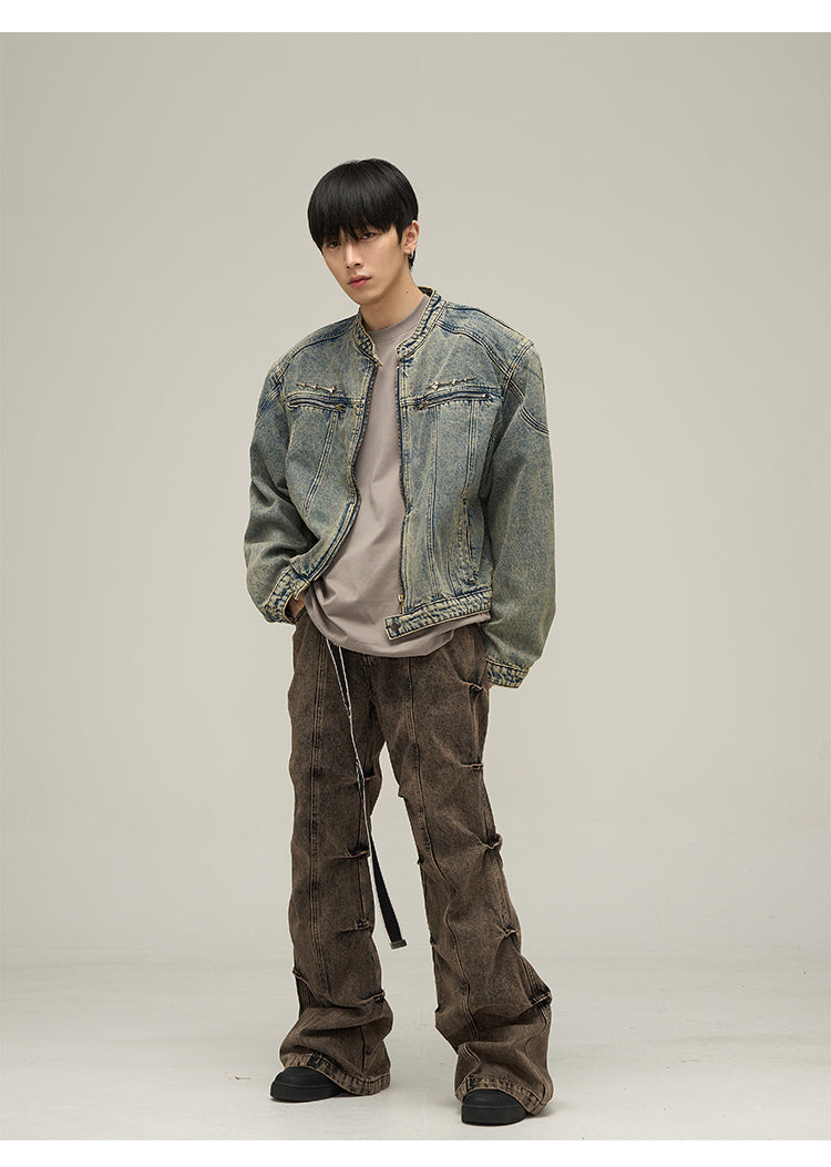 American retro slim flare washed denim pants P610