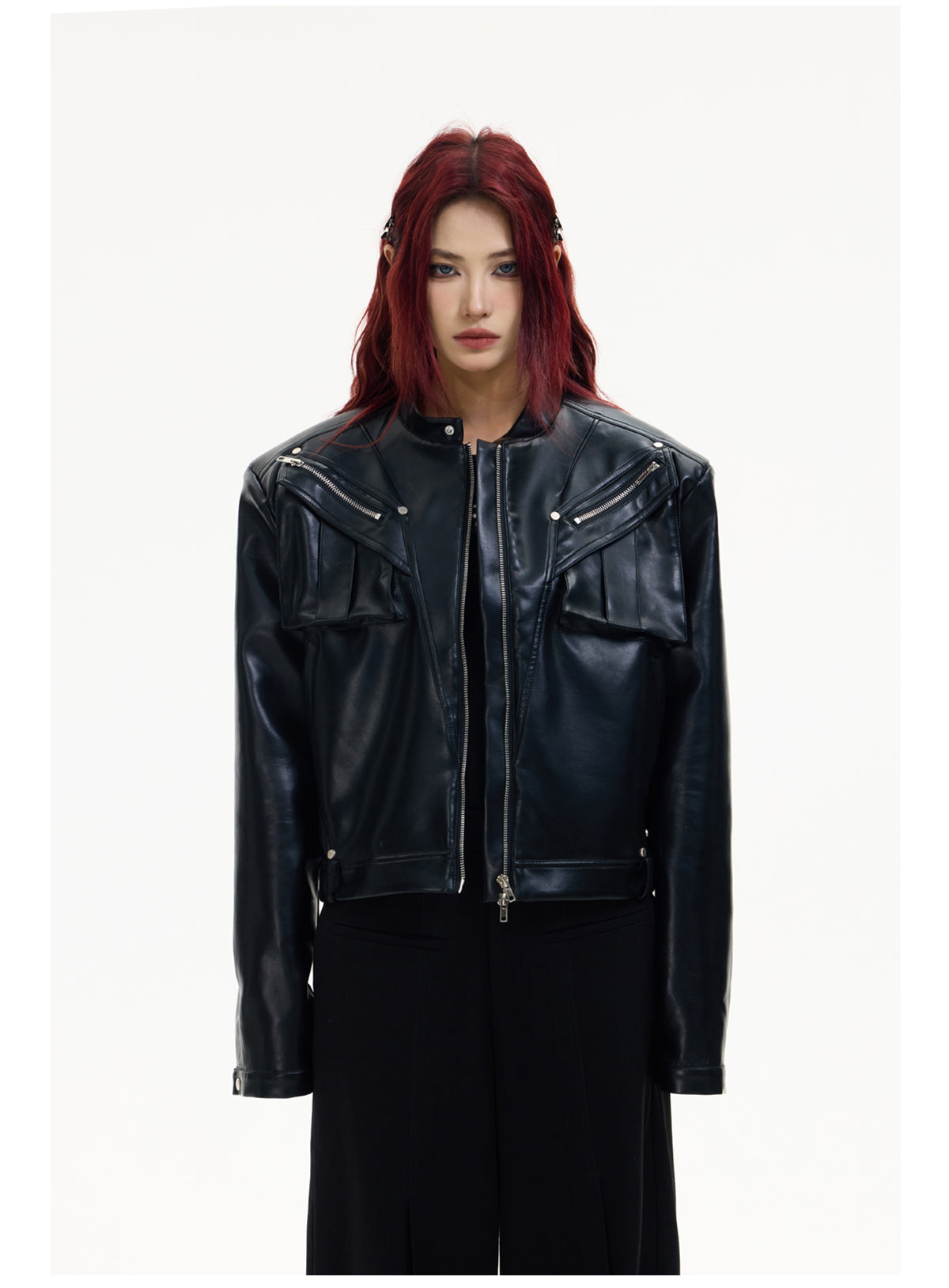 Shoulder pad leather jacket P541