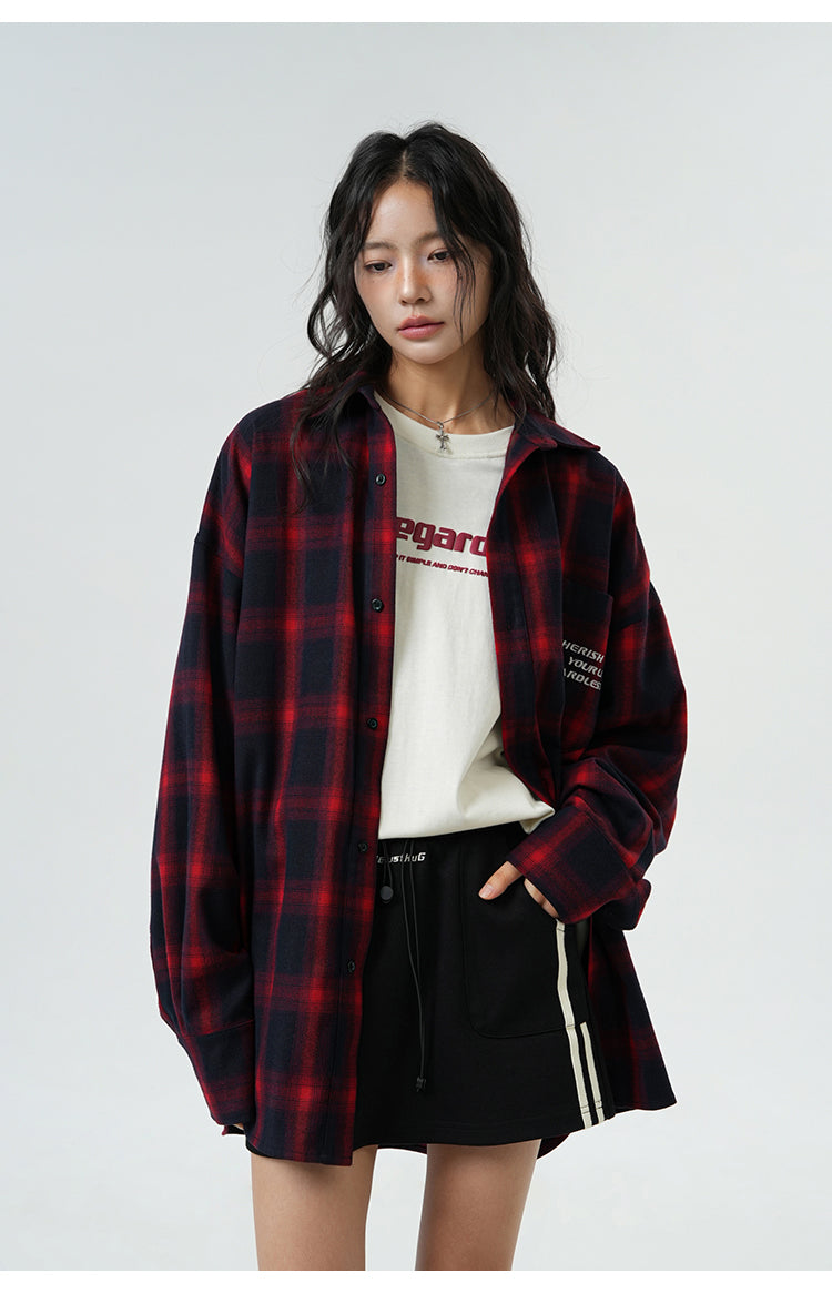 콘트라스트 체크 무늬 셔츠 P380