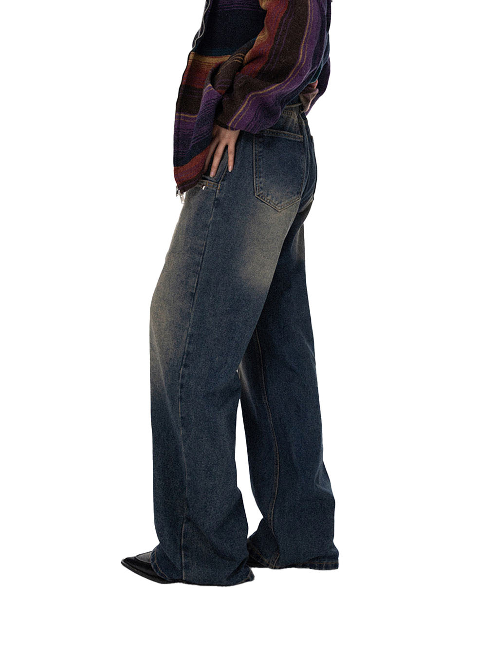 Back offset print straight jeans P759