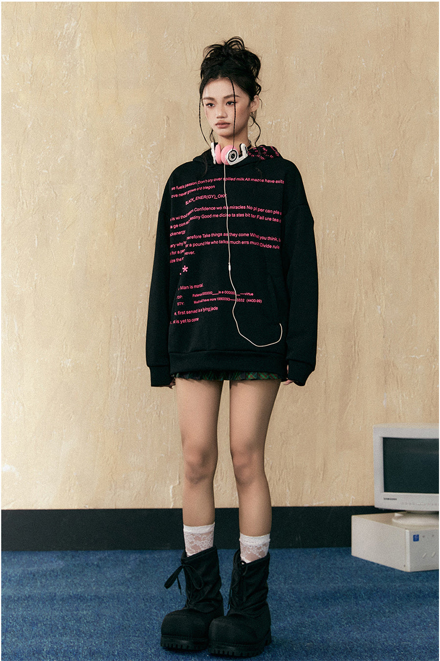 American Retro Letter Print Hooded Sweatshirt P780