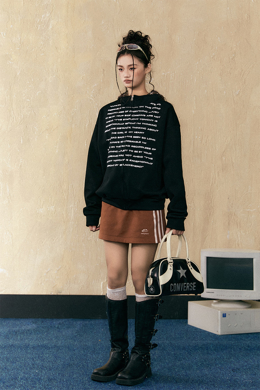 Letter print hooded zip sweatshirt P816