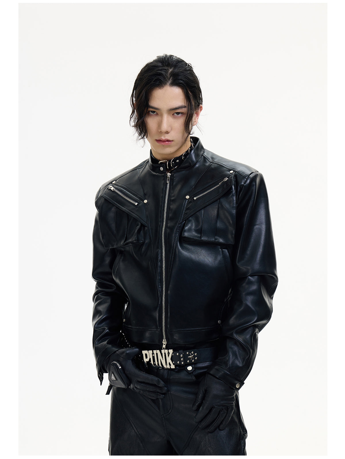 Shoulder pad leather jacket P541