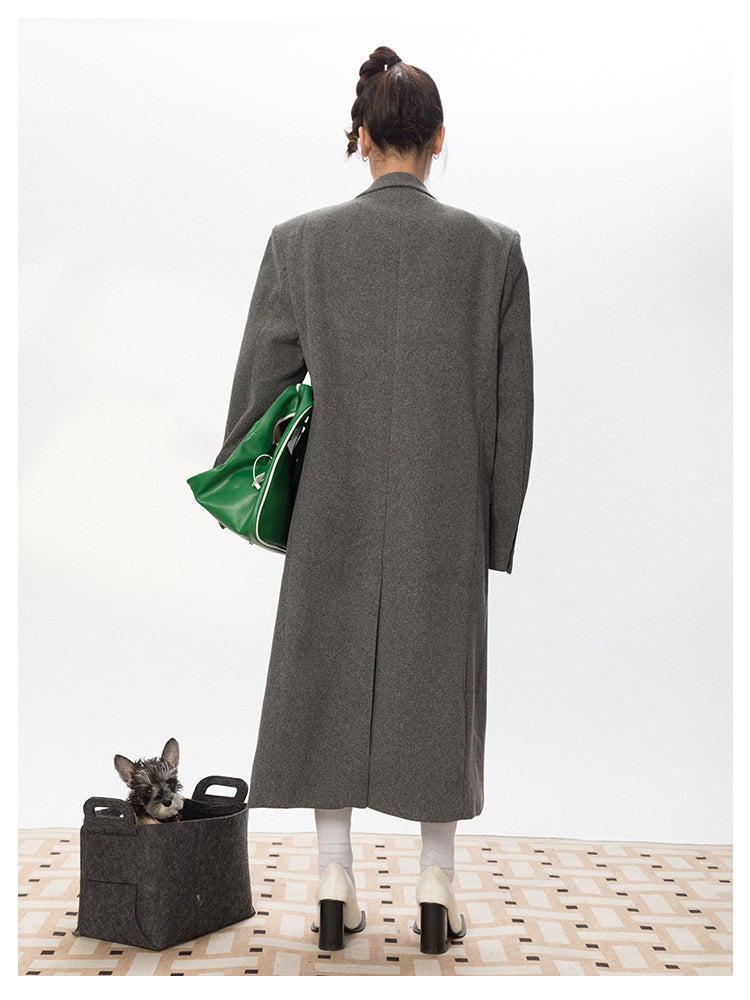 ショルダーパッド ウール ロングコート P746