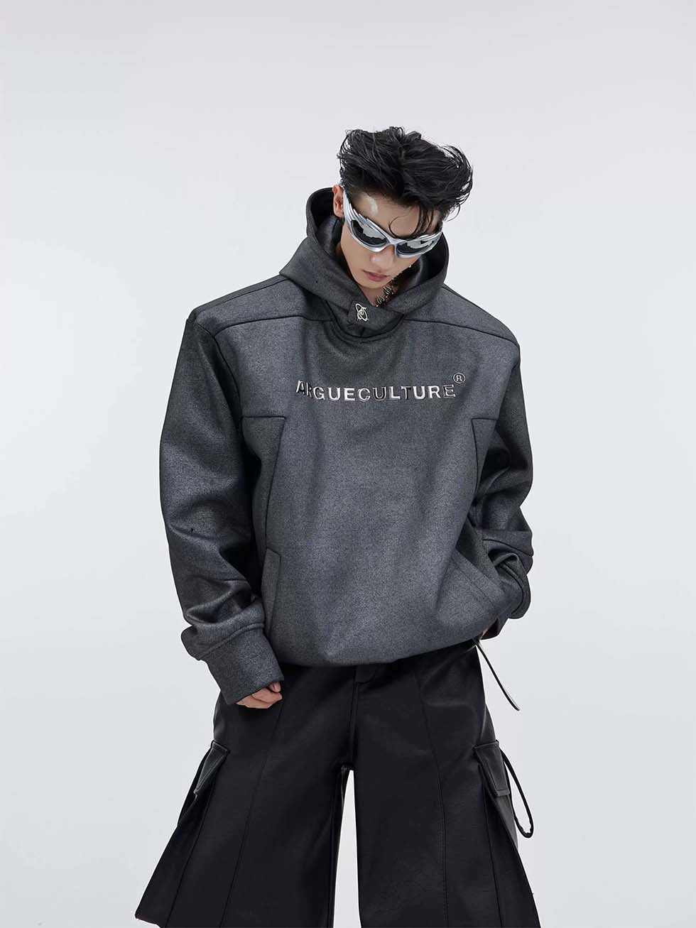 Shoulder pad hooded sweatshirt P1008