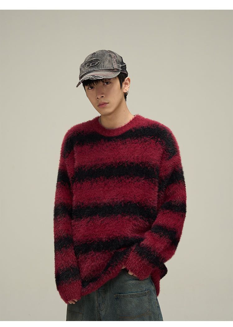 Loose fit round neck striped knit P617