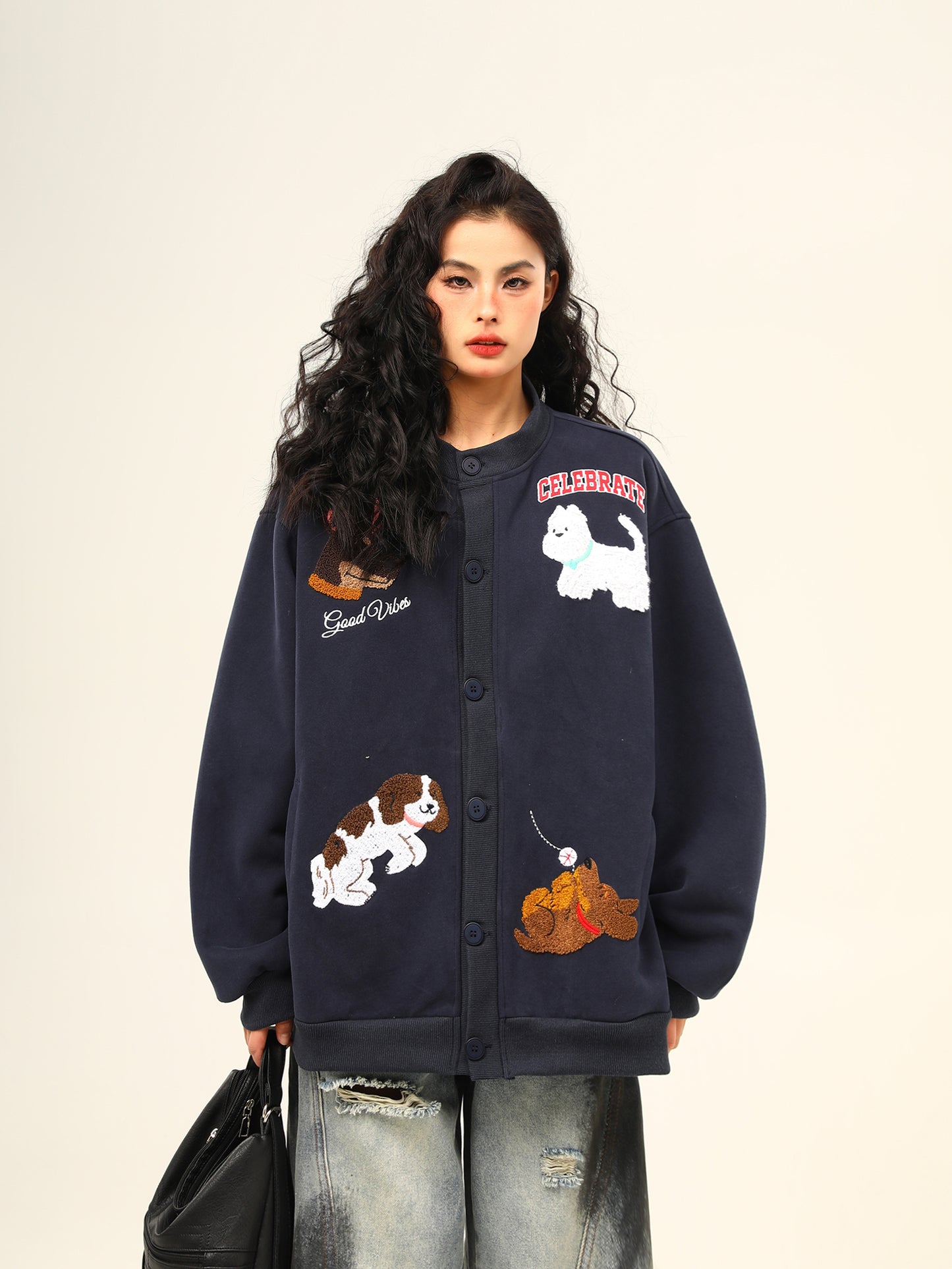 子犬刺繍 カーディガン P1913