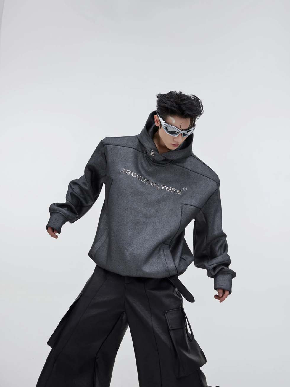 Shoulder pad hooded sweatshirt P1008