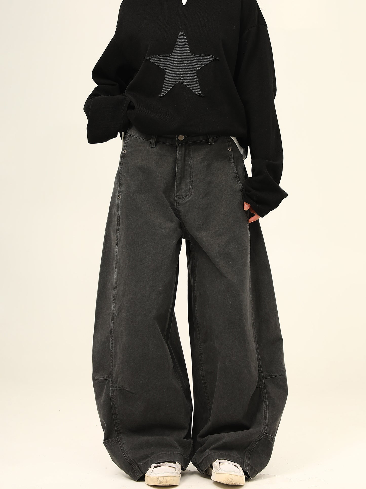 レトロ ハイエンド ワイドレッグパンツ P1907