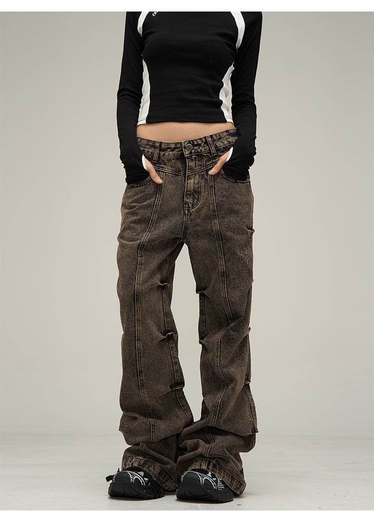American retro slim flare washed denim pants P610