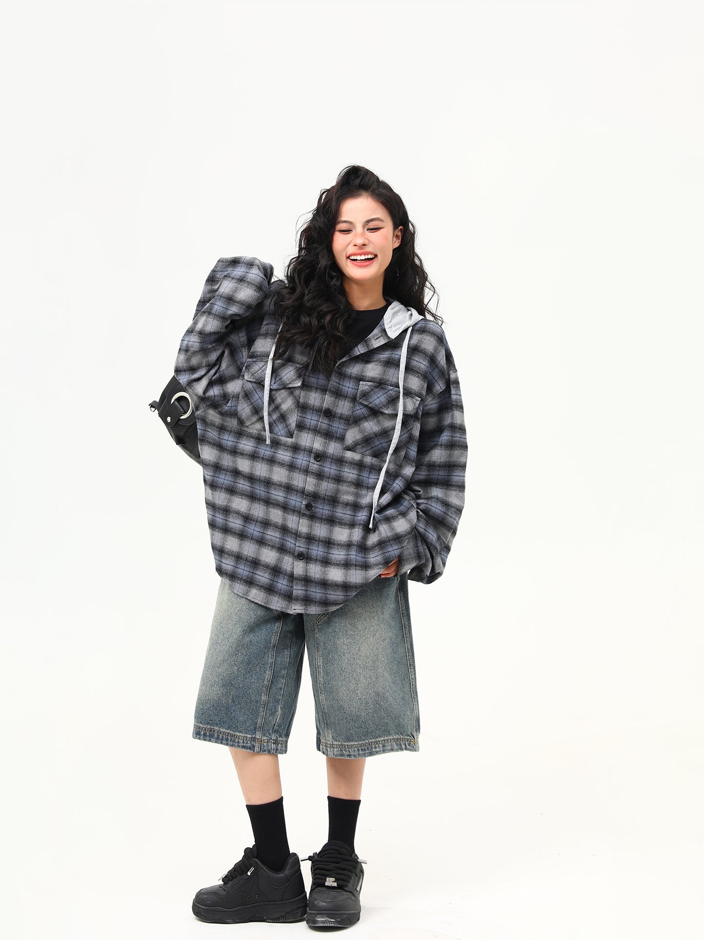 フェイクツーピース フード付きシャツ P1928