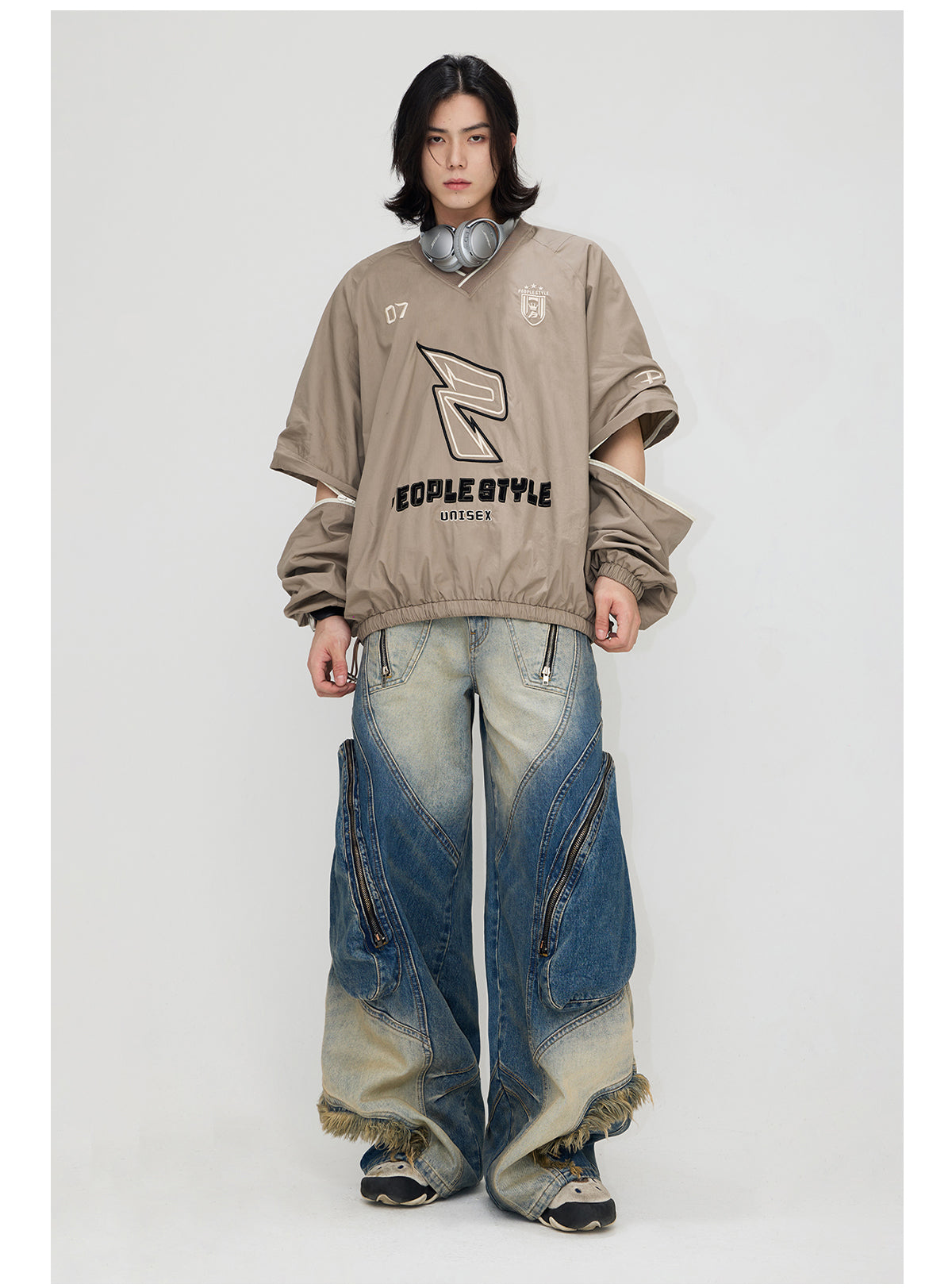 2-way V-neck layered casual sweatshirt P545