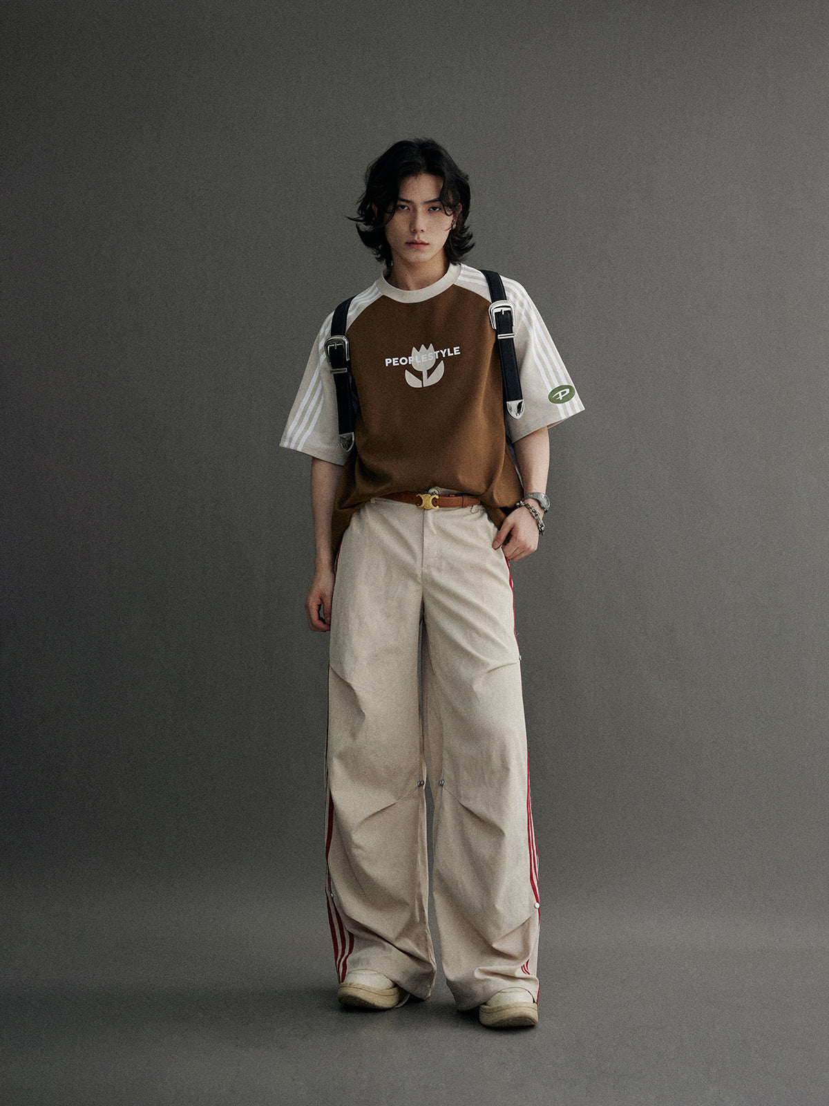 Wide leg side line casual pants P548